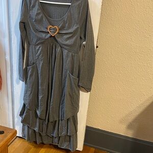 Gray Long Sleeve Dress with Heart Detail